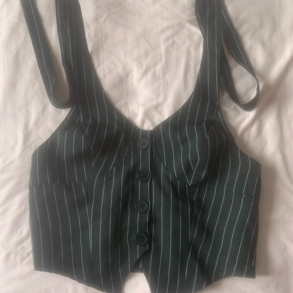 Striped Black Button-Up Crop Top